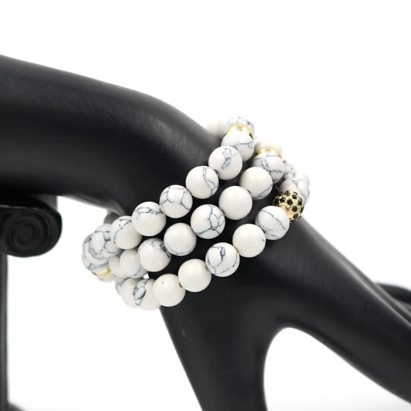 Новый бренд двухслойный натуральный белый howlite камень браслет из бисера для