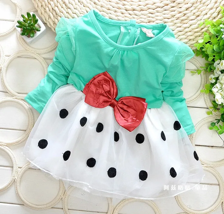 New boats sleeve cotton autumn dot bow veil 2014 new girls tutu dress free shipping | Мать и ребенок