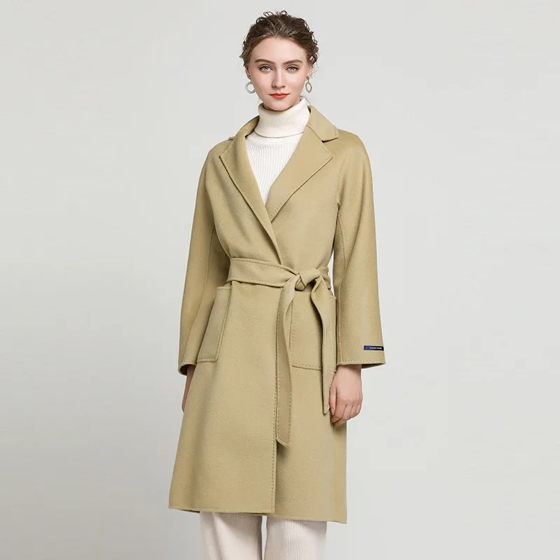 Beige Camel MLCRIYG осенне-зимнее женское пальто, теплое шерстяное пальто, женское длинное кашемировое пальто, двухсторонняя шерстяная куртка, верхняя одежда YQ329 - Цвет: Beige Camel