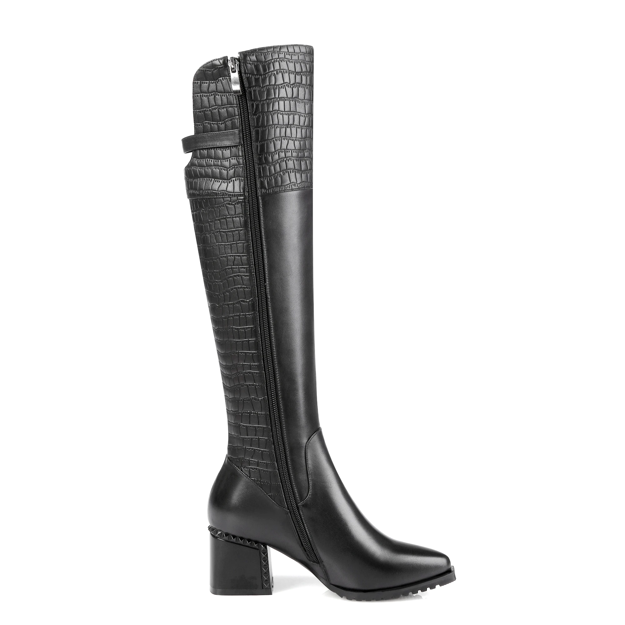 Женские сапоги до колена на молнии ESVEVA осенне зимние из искусственной кожи с