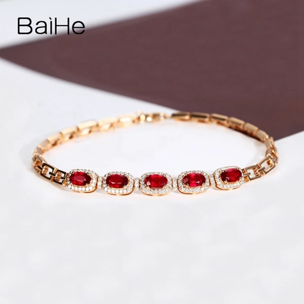 BAIHE, 14 к, розовое золото, 1.7ct, сертифицированный, овальный,, натуральный рубин, для свадьбы, для женщин, модный, хорошее ювелирное изделие, уникальный подарок, браслет