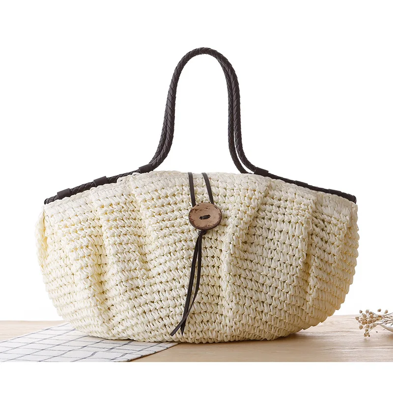 Dropshipping 2018 Women Top-Handle Bags Coconut buckle straw bag summer Travel beach large capacity Handbags for | Багаж и сумки
