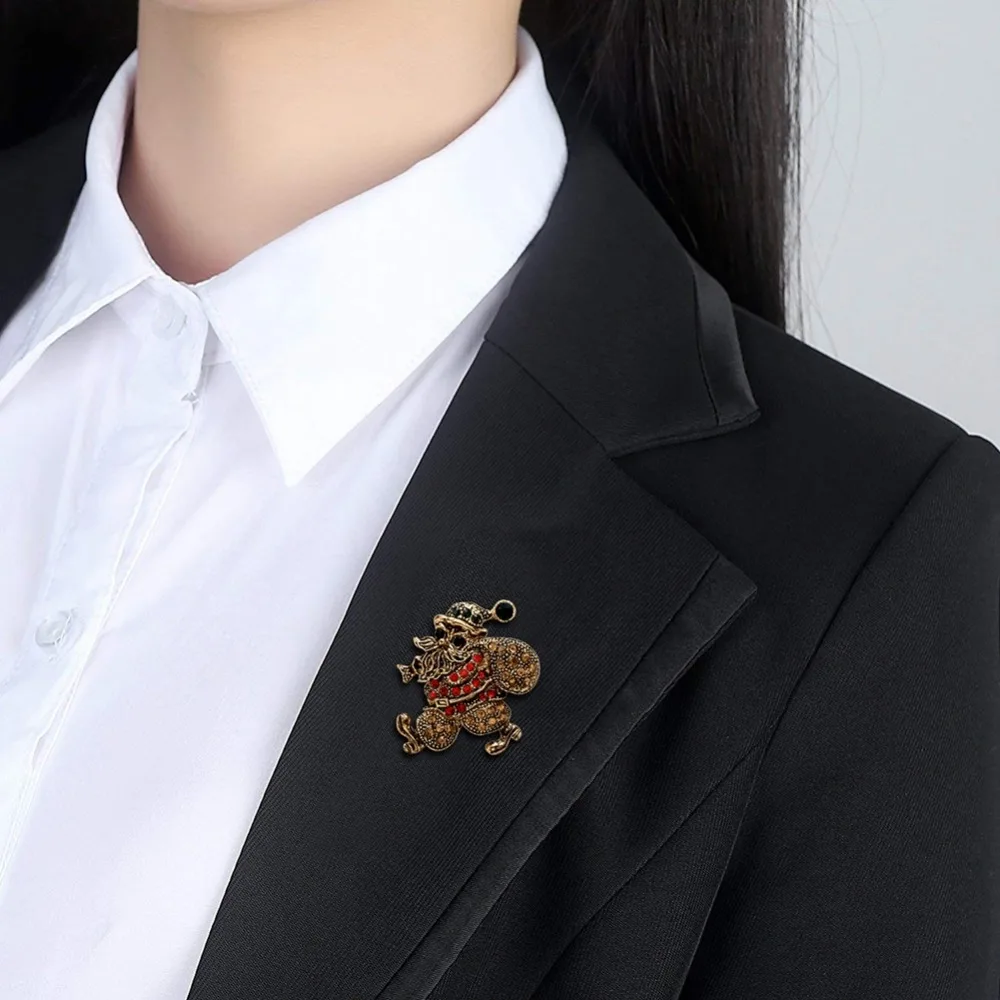 Рождественская серия Броши Стразы снеговика и оленя Шапка колокольчик звезда