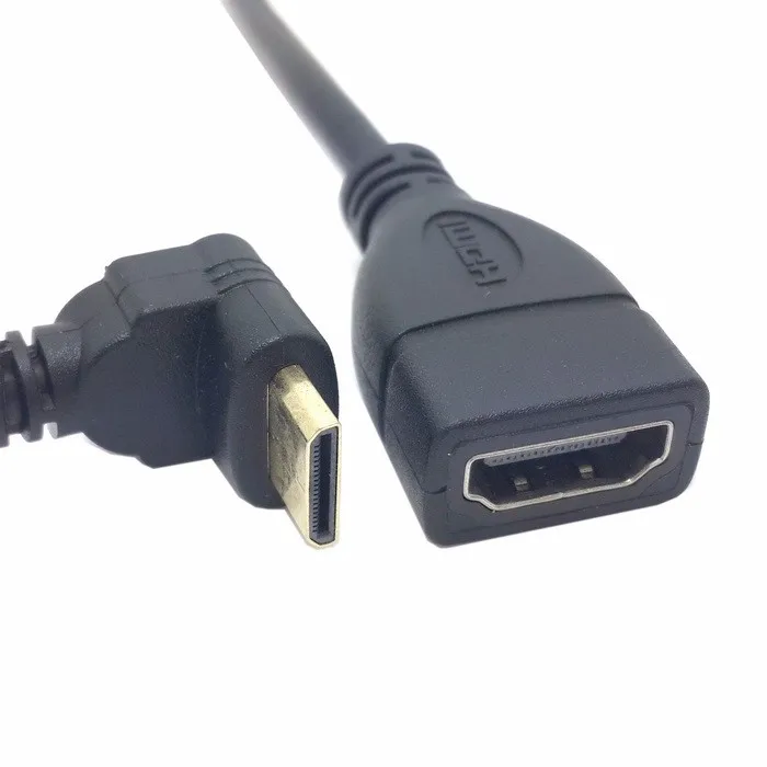 90 градусов вниз прямоугольный мини HDMI штекер к HDMI Женский адаптер кабель 10 см черный