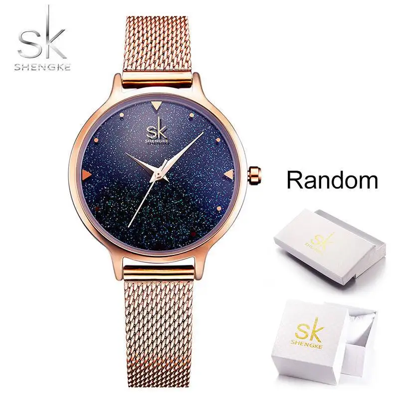 Лидер продаж Shengke Cosmic sky Модные женские модные кварцевые часы Лидирующий бренд Relogio Feminino вечерние женские часы в подарок - Цвет: gold with box