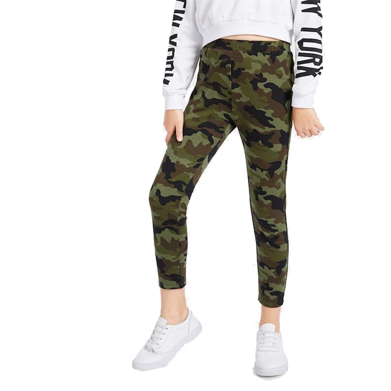 SHEIN Kiddie эластичный пояс камуфляж печати повседневные штаны для девочек мода уличная прямые брюки девушка леггинсы Дети брюки
