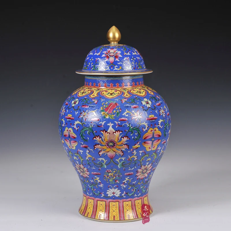 Керамика Цзиндэчжэнь Цин длинная Пастельная синяя лампа обернутая вокруг общего