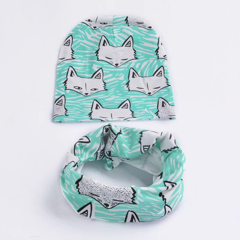 1 Set green fox Милая детская шапка с животным из мультфильма; шарф; осенне-зимний детский комплект с шапочкой; Детские шарфы с воротником; шапочки для маленьких мальчиков и девочек - Цвет: 1 Set green fox