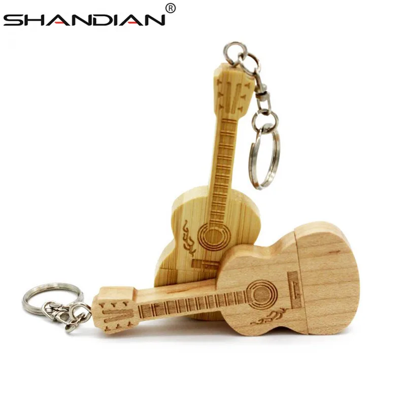 SHANDIAN металлический брелок Натуральный Деревянный бамбук гитара модель usb флэш-накопитель Флешка 4 ГБ 8 ГБ 16 ГБ 32 ГБ 64 Гб карта памяти подарки