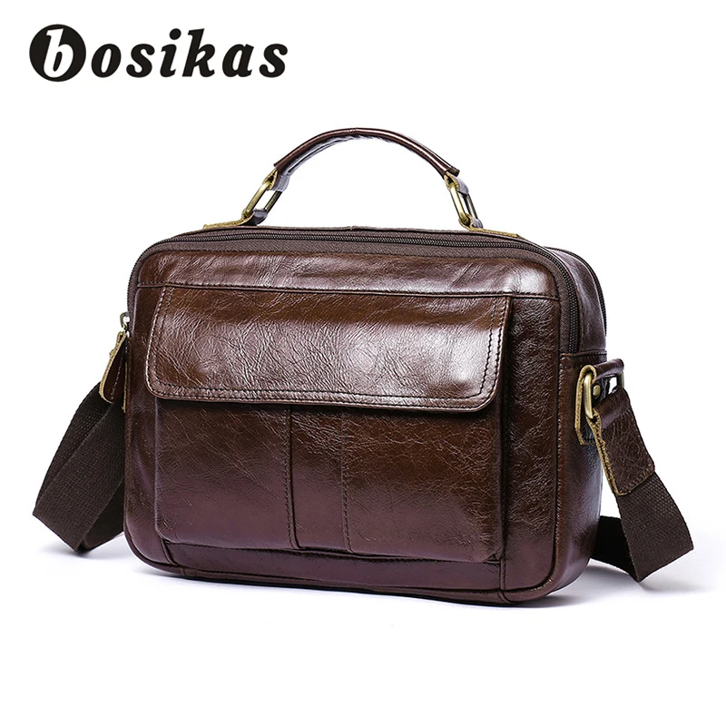 BOSIKAS Мужские портфели Сумка из натуральной кожи сумки через плечо кожаные для