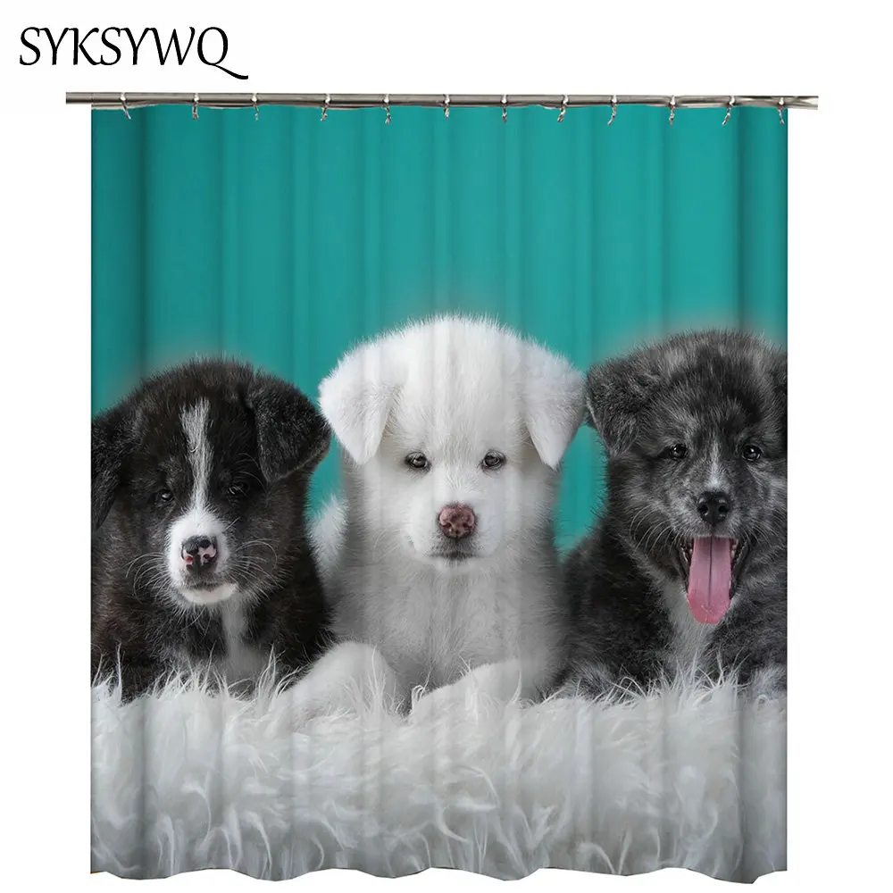 Dog Shower Curtain Chihuahua Duschvorhang White Bathroom Cute Pet Animal Polyester Fabric Curtains Bath Big Black Eyes | Дом и сад