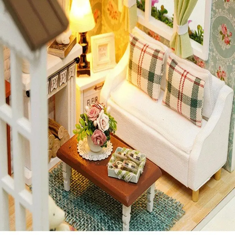 Рождественский подарок 3D Деревянный Кукольный дом гостиная с балконной мебелью