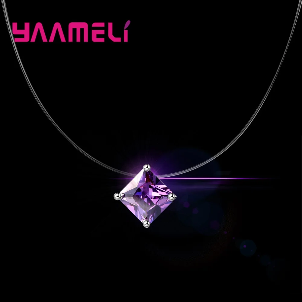 

Many Colors Dazzling Zircon Necklace Invisible Transparent Fishing Line Simple Pendant Necklace Jewelry for women party