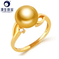 ys s925 silver saltwater pearl wedding ring 9 10mm aa grade deed gold natural cultured gold south sea pearl ring for women