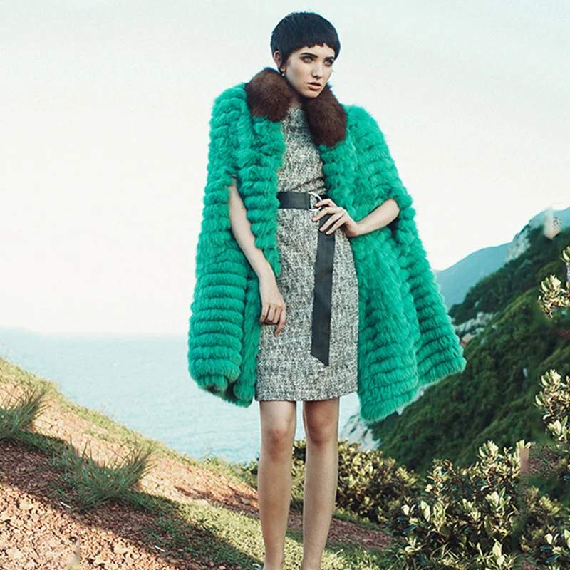 LVCHI Winter coat women Fur collar warm vests Shuba shawl cloak real fox 100% Polyester Lining casual natural Women's fur coat