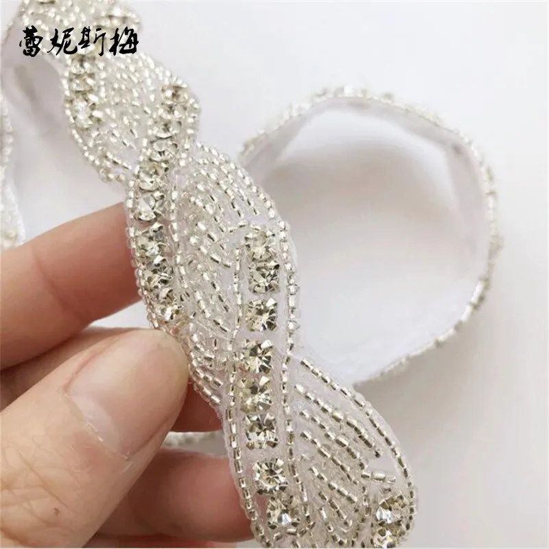 0025 silver 1 ярд Bling ручной работы железа на AB кристально чистые стразы аппликация отделка для свадьбы украшения для маленьких девочек аксессуары для волос - Цвет: 0025 silver