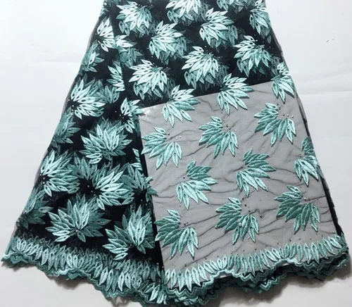 Красивая синяя африканская кружевная ткань с камнями французская Тюль бисером 5