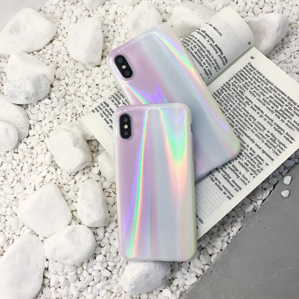 Глянцевый красочный лазер силиконовый чехол для iPhone XS MAX Xr X 7 8 Plus роскошный