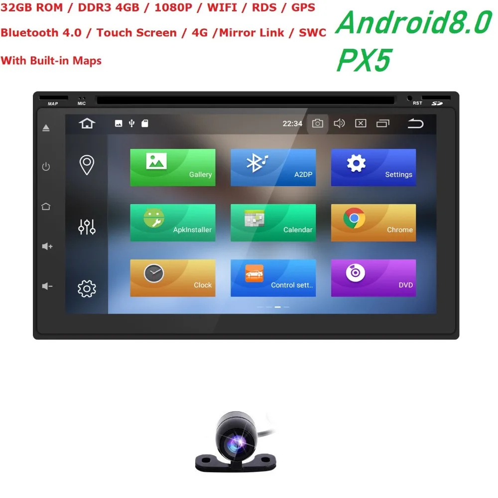 7&quotUniversal 2 din car radio gps android8.0 PX5 8OctaCore 4GB RAM 32GB ROM Car Stereo Player GPS Navigation Bluetooth USB CAM MAP |