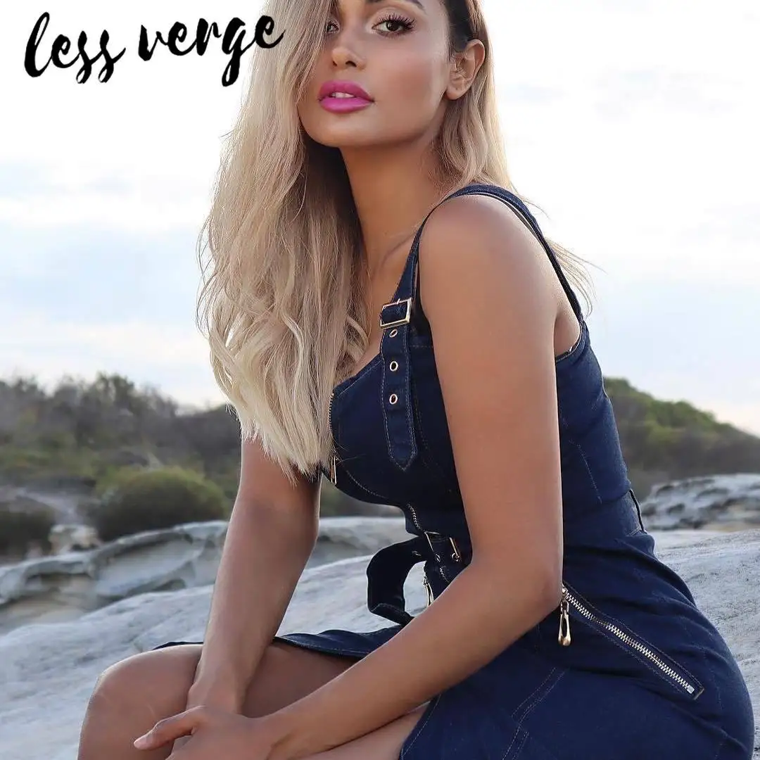 Lessverge с открытой спиной облегающее джинсовое платье миди женское летнее на