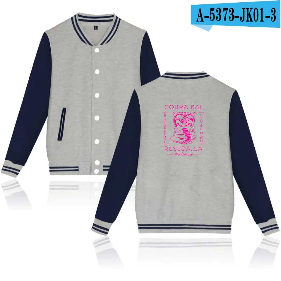 GRAY Новинка года Cobra Kai Прохладный Куртки Популярные Модные Slim Fit Куртка Университетского колледжа лоскутное бейсбол куртка Cobra Kai XXS-4XL - Цвет: GRAY