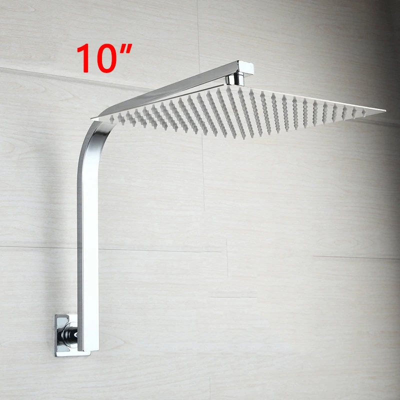 10 Inch no Light JIENI хромированная отделка 16 дюймов дождевая квадратная душевая головка гусиная шея душевая дужка набор смесители для душа насадка для душа со светодиодной подсветкой - Цвет: 10 Inch no Light