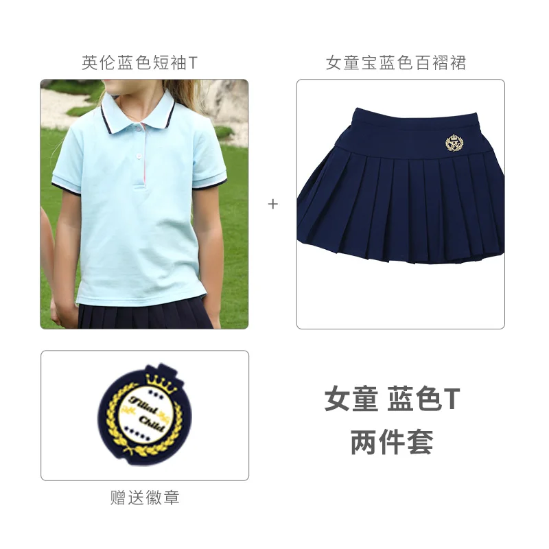 girl lightgreen Новая мода высокое качество средней школы Студенческая форма обувь для мальчиков Корея studens юбка и полор рубашка комплект хлопок - Цвет: girl lightgreen