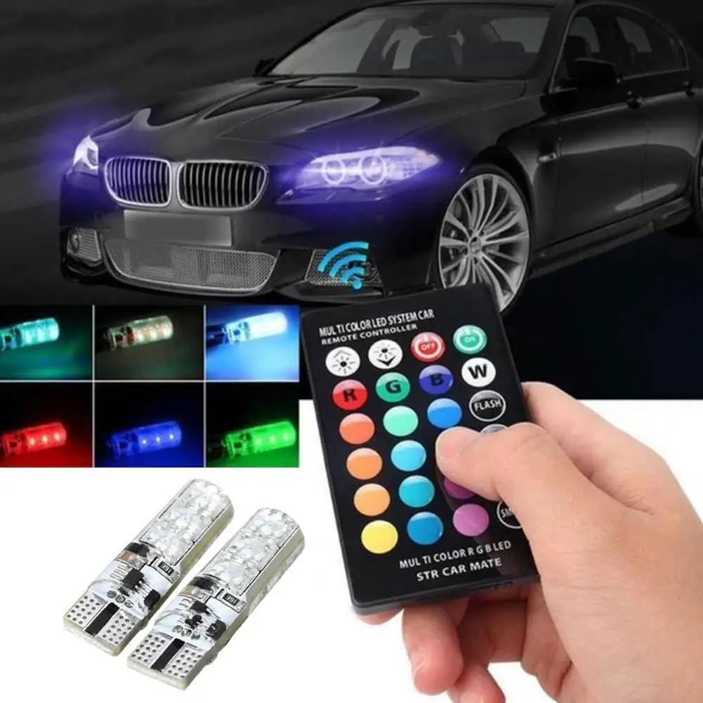 Автомобильный светодиодный T10 5050 6smd красочный с дистанционным Управление широкий мигающий светильник Водонепроницаемый силиконовый номерной знак светильник