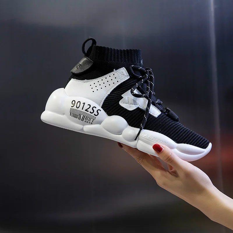 

Кроссовки-носки женские на платформе, повседневные модные брендовые, белые, на осень