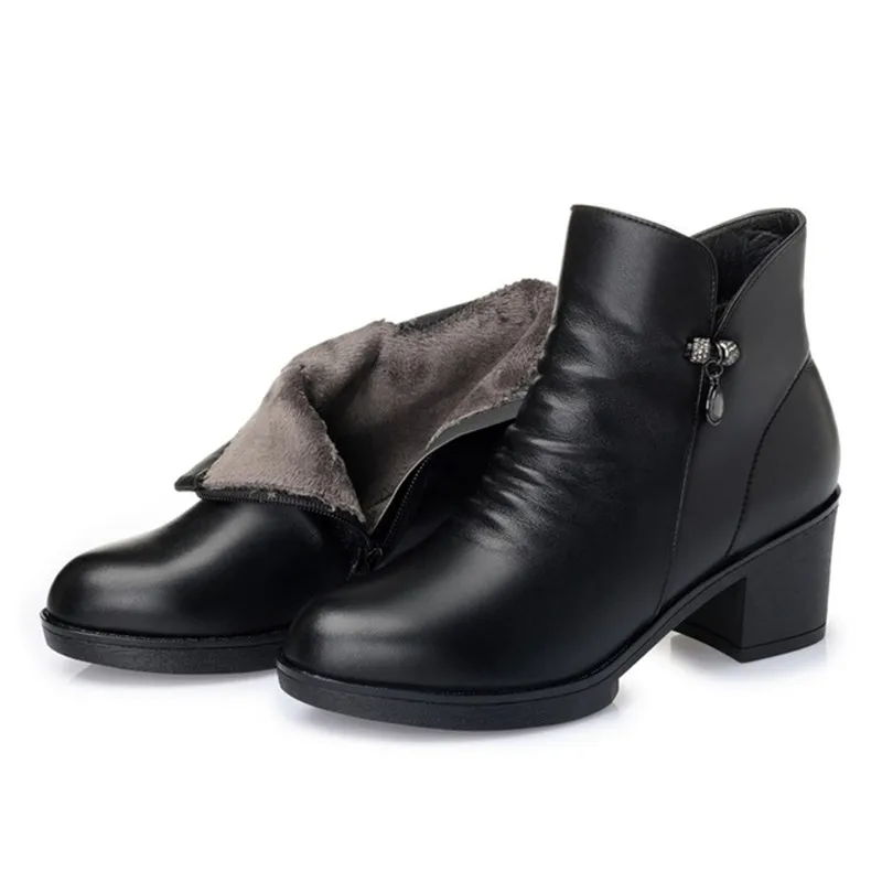 

MVVJKE 2018 Autumn Winter Shoes Women Ankle Boots 100% Genuine Leather Thick High Heel Warm Cowhide Woman Boots Large Size