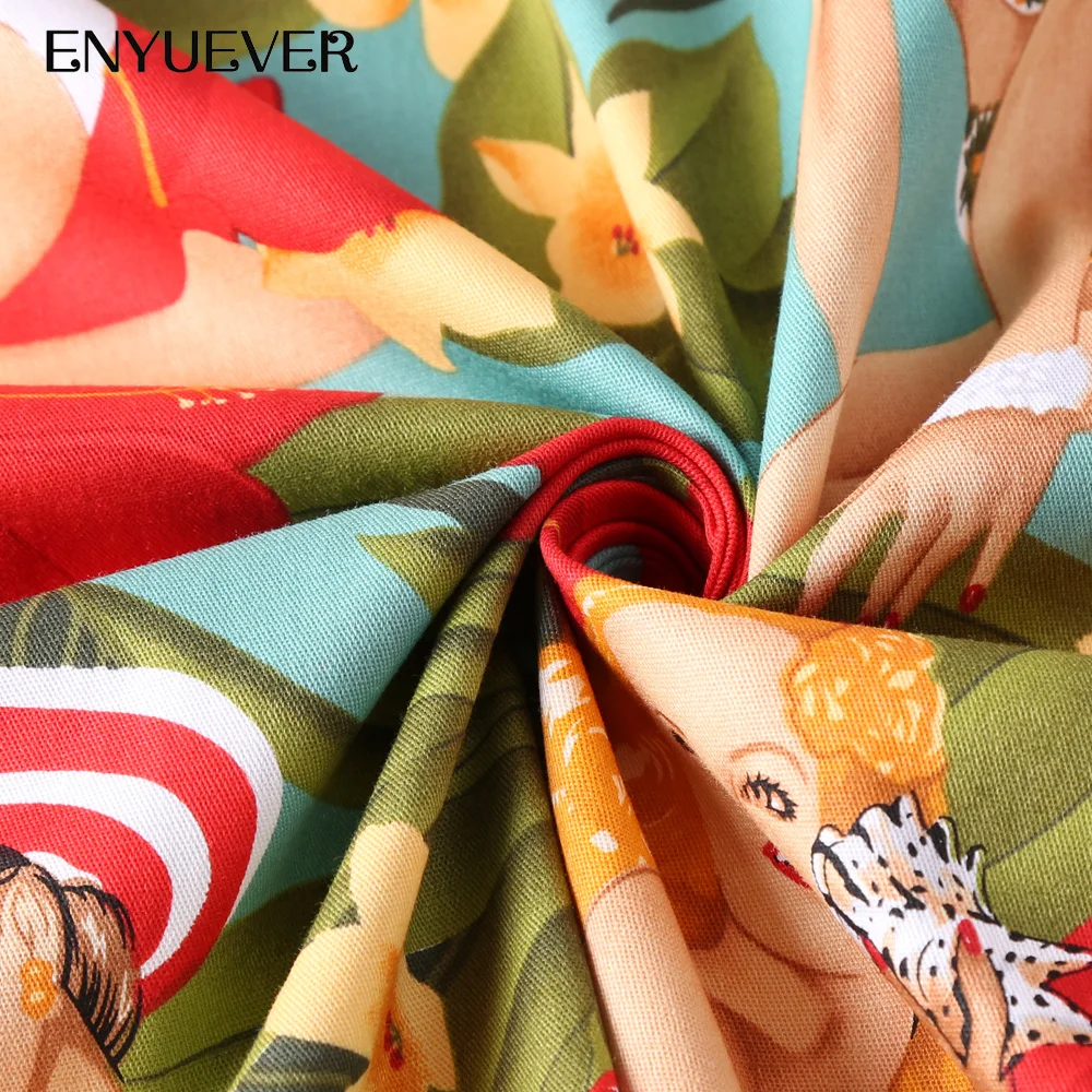 Enyuever Vestido винтажное платье большие размеры Повседневное с цветочным принтом для