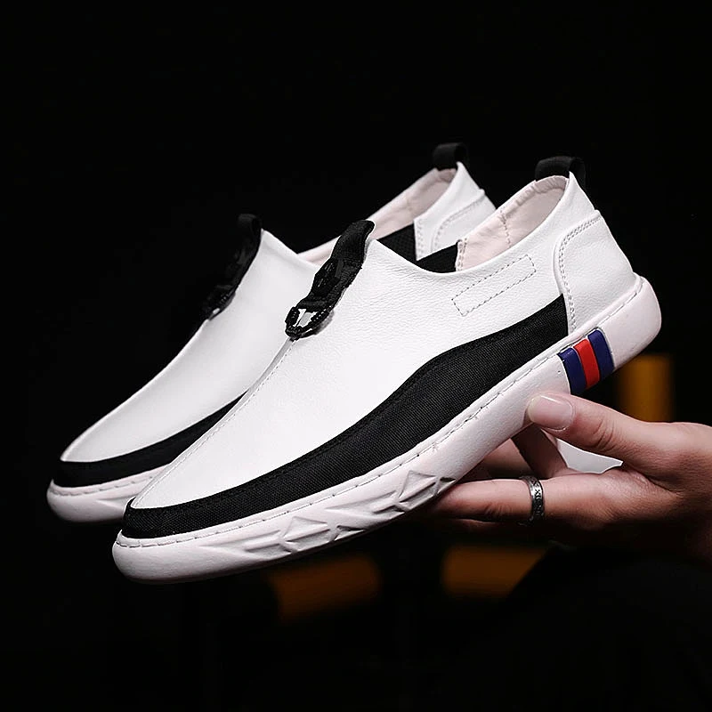 OSCO Leather Casual Shoes Men White Slip On Fashion Classic Black Flats Male Comfortable Breathable Lightweight | Обувь