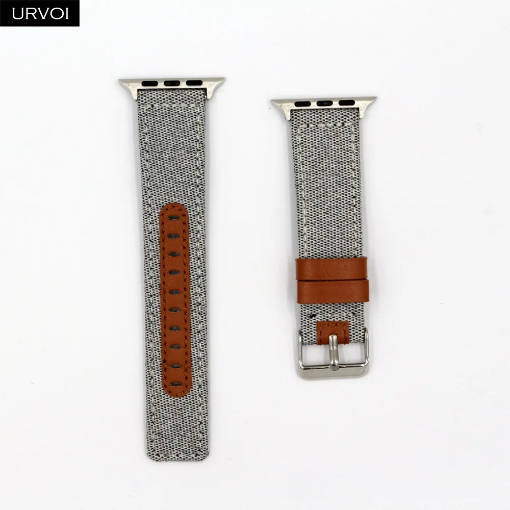 Light grey URVOI холщовый ремешок для Apple Watch band series 54321 тканевый ремешок для iwatch с узором брани классический дизайн из натуральной кожи - Цвет ремешка: Light grey