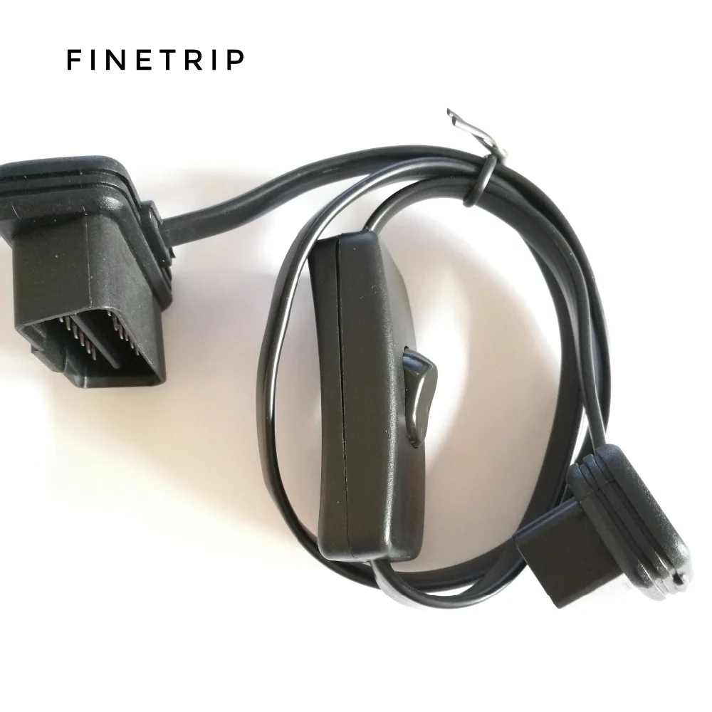 FINETRIP оптовая цена плоский автомобильный диагностический разъем ELM327 L Тип адаптер 16-контактный obd-ii OBD2 Удлинительный кабель с переключателем