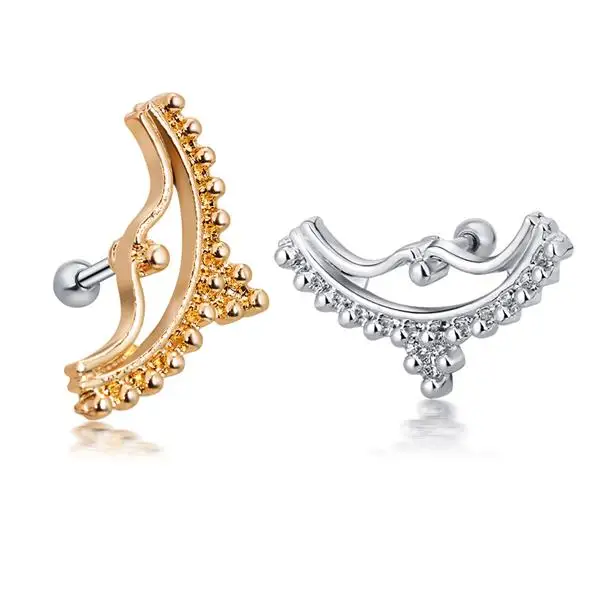 silver and gold TIANCIFBYJS 16 г из нержавеющей стали цветок Звезда Луна уха гвоздик для пирсинга в хряще серьги-спирали Tragus Пирсинг ювелирные изделия для тела 30 шт - Окраска металла: silver and gold