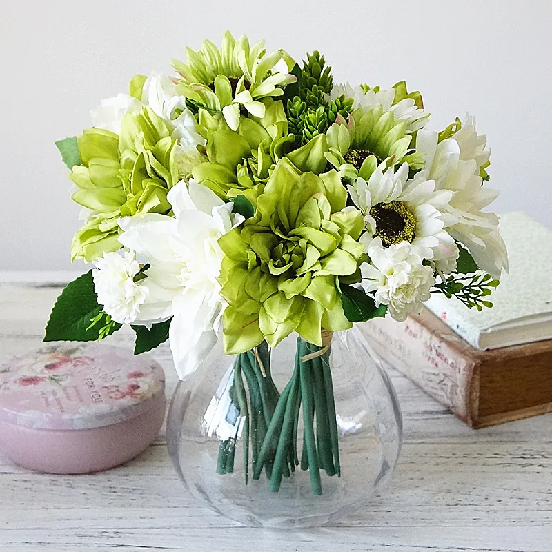 12 шт. искусственные цветы для рук|silk dahlias|daisy artificialhand flower |