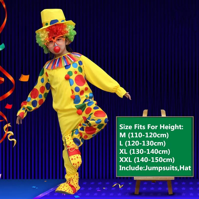 Kids Children Colorful Dot Clown Cosplay Costume Magician Circus Jumpsuits Costumes Dress Party Purim Halloween|cosplay costume|magician