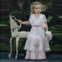 new lace flower girls dresses for weddings a line v neck girls first communion pageant party gowns vestidos longo any size