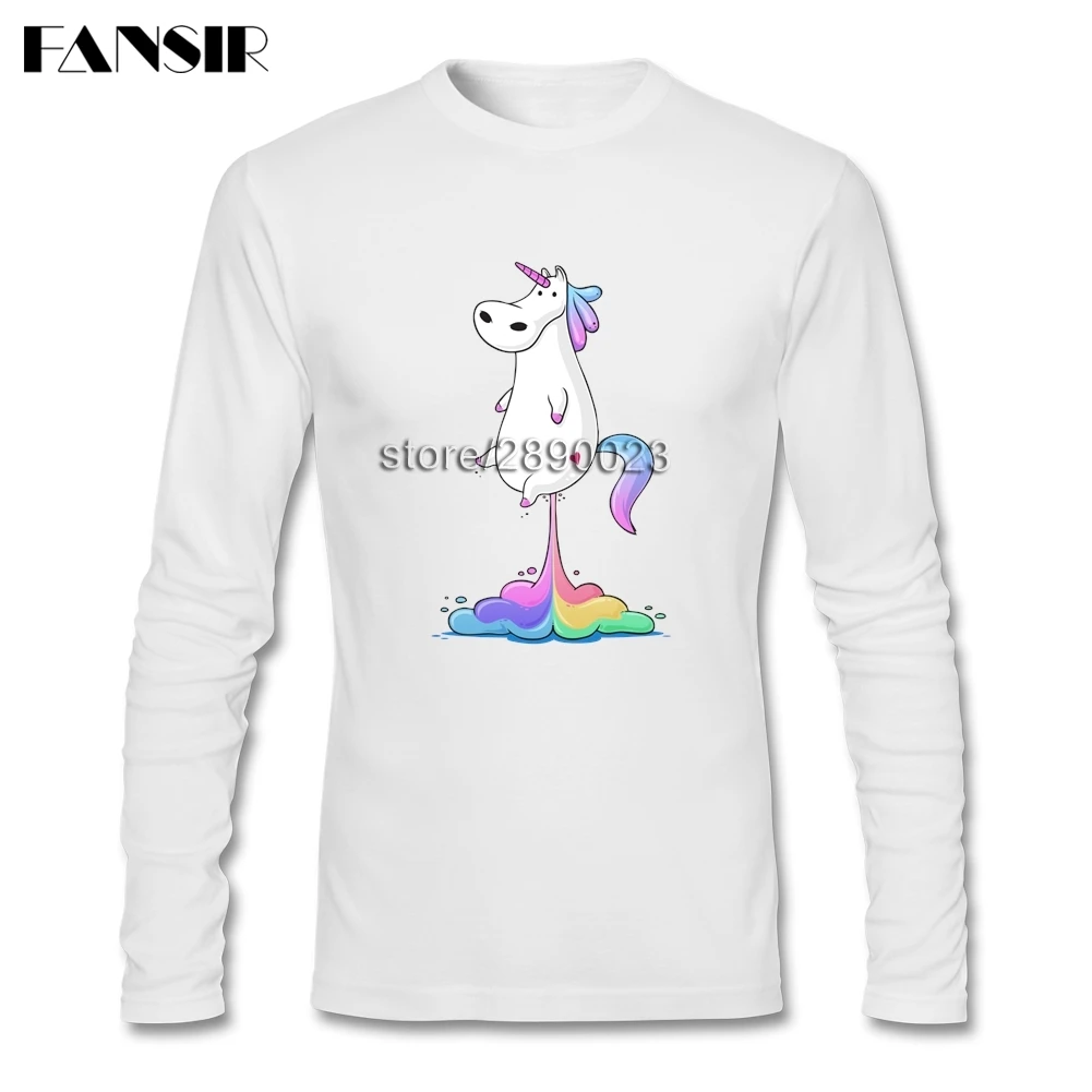 Unicorn Rocket Rainbow T Shirts Men Boy Long Sleeve CrewNeck Cotton Fashion Shirt XXXL | Мужская одежда