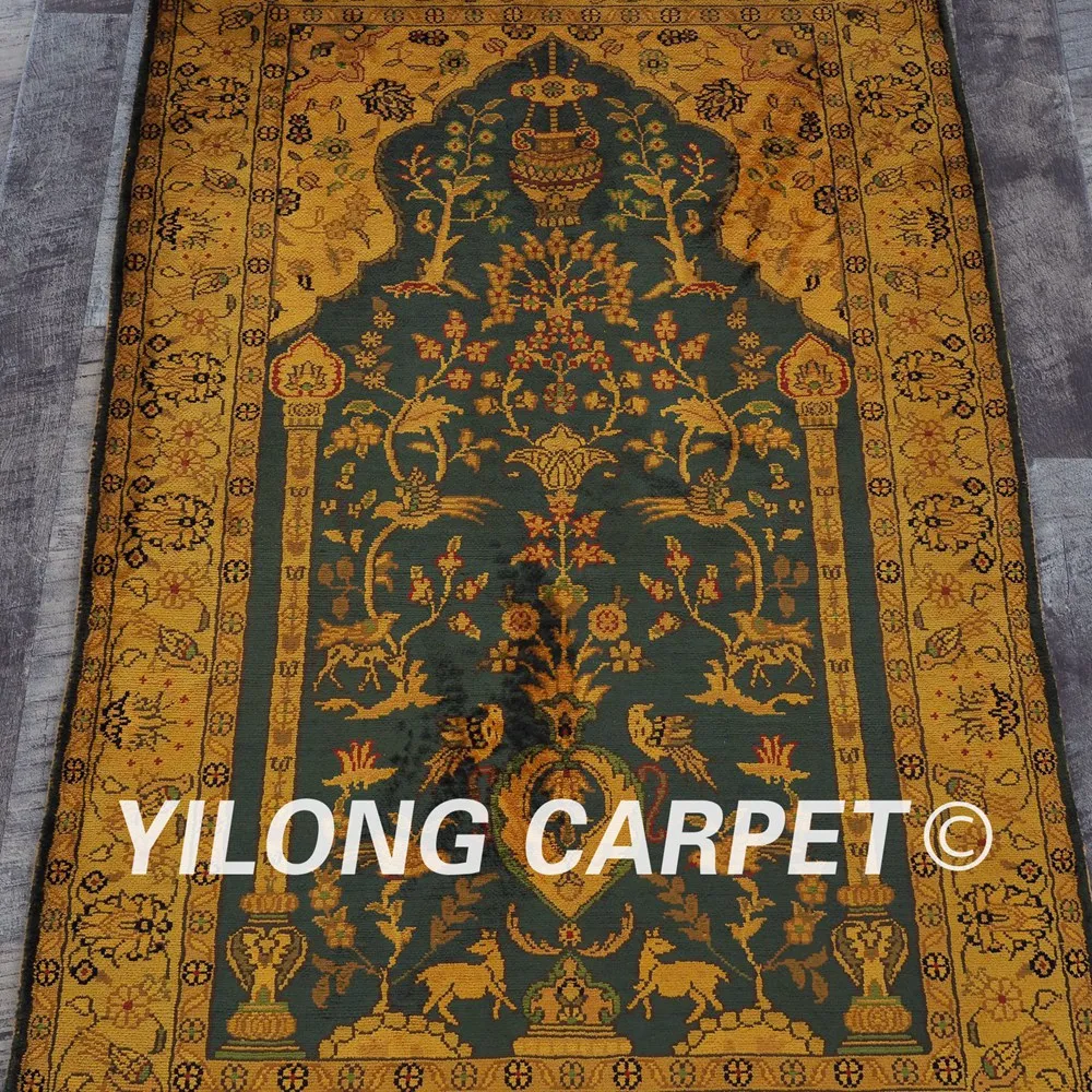 YILONG 2 5 'x 4' старинный шелковый ковер ручной работы золотой и синий турецкий