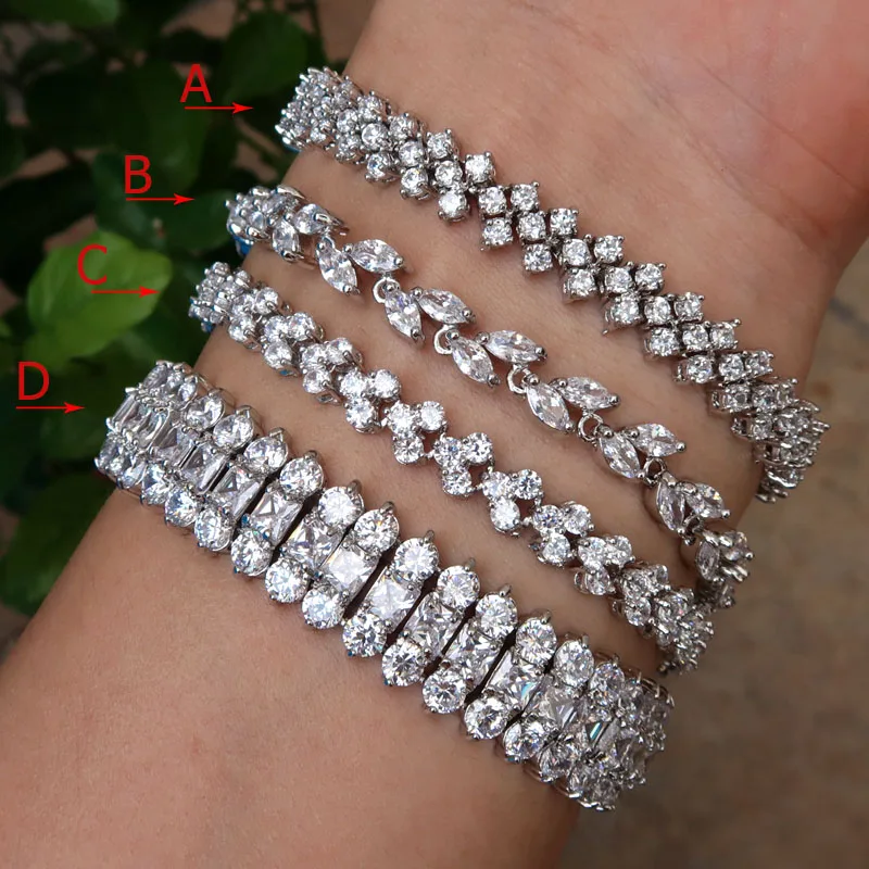 Модный AAA кубический цирконий багет мужской и женский браслет тонкий медная
