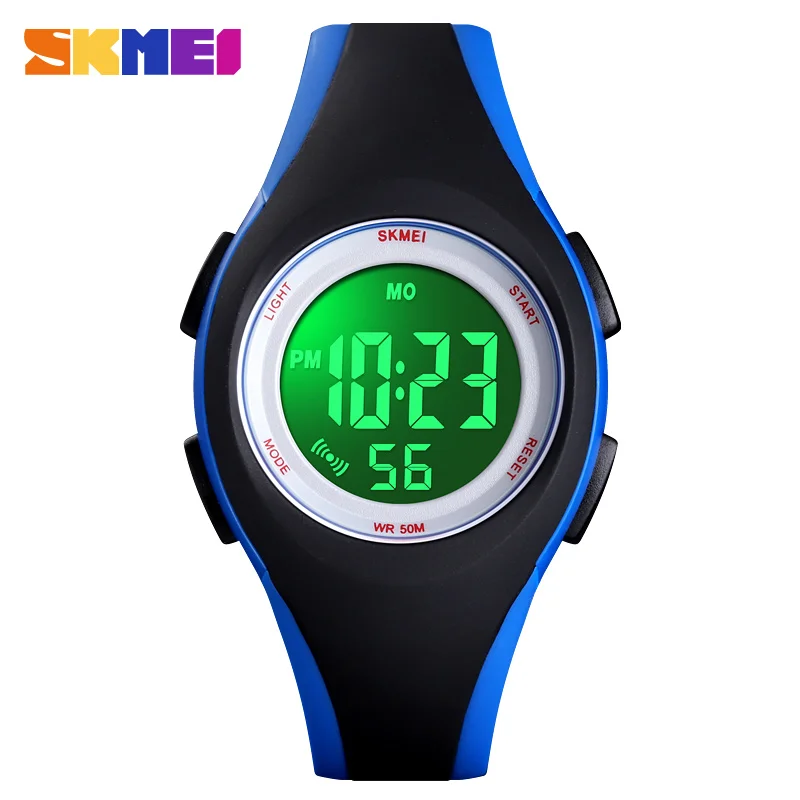 Black blue SKMEI Children LCD Electronic Digital Watch Sport Watches Stop Watch Luminous 5Bar Waterproof Kids Wristwatches For Boys Girls - Цвет: Black blue