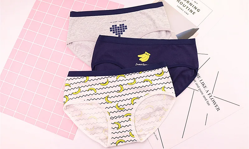 4 шт./лот, M-XXL, хлопковые трусы для женщин, нижнее белье с принтом банана, дамское нижнее белье, сексуальные повседневные трусы для девочек