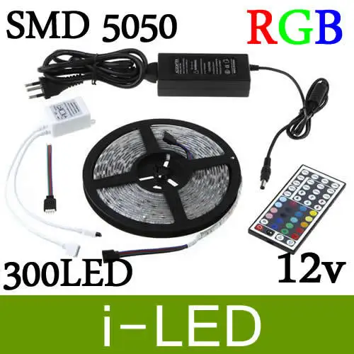 Водонепроницаемая светодиодная лента RGB 5 м SMD 5050 300 Led s/Roll + пульт дистанционного