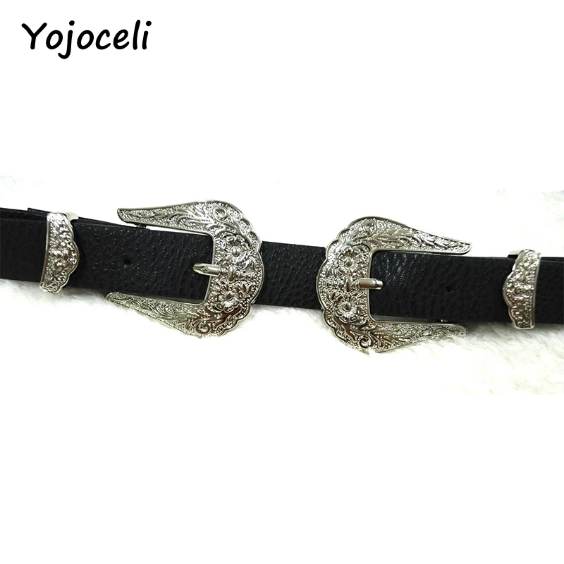 Женский ремень из искусственной кожи Yojoceli винтажный пояс с двойной пряжкой в