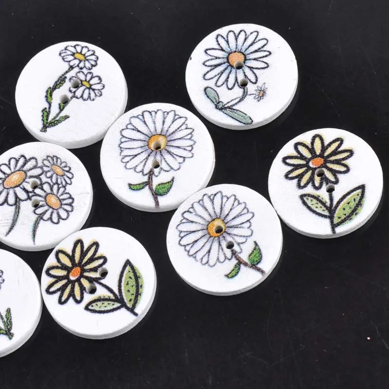 Круглые деревянные пуговицы с маргаритками 50 шт. аксессуары для рукоделия 2