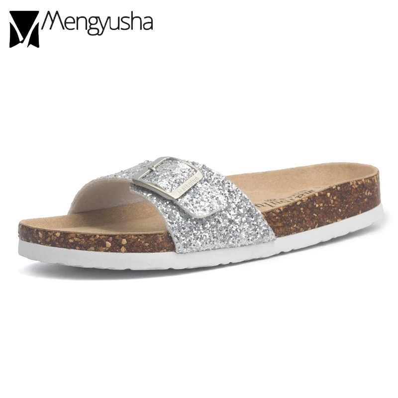 Bling из пробки пляжная обувь Сезон лето Пряжка Женские сандалии на платформе