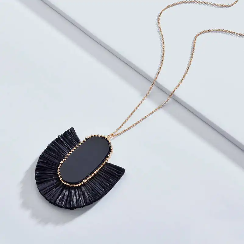 Женское Ожерелье из рафии овальное длинное ожерелье с кисточками и бахромой