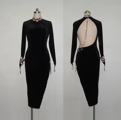 Костюм для латинских танцев костюм выступлений черный золотой бархат высокая