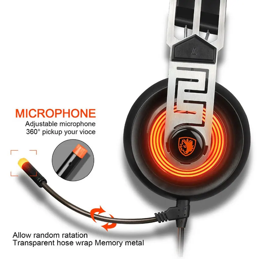 SADES A7 USB 7 1 Шум шумоподавления Игровые наушники С микрофоном Mic светодиодный для